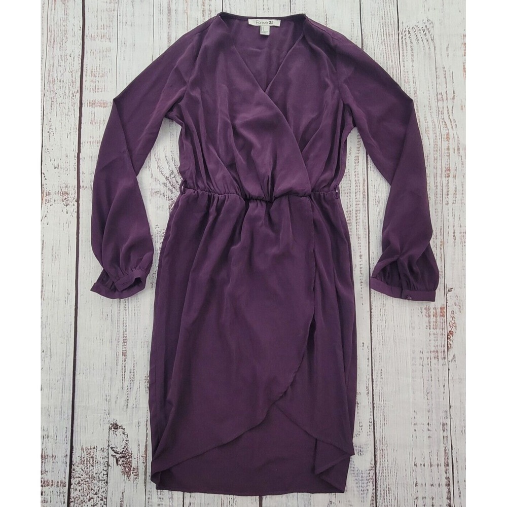 Forever 21 Purple Faux Wrap Surplice Long Sleeve Dress Women's S